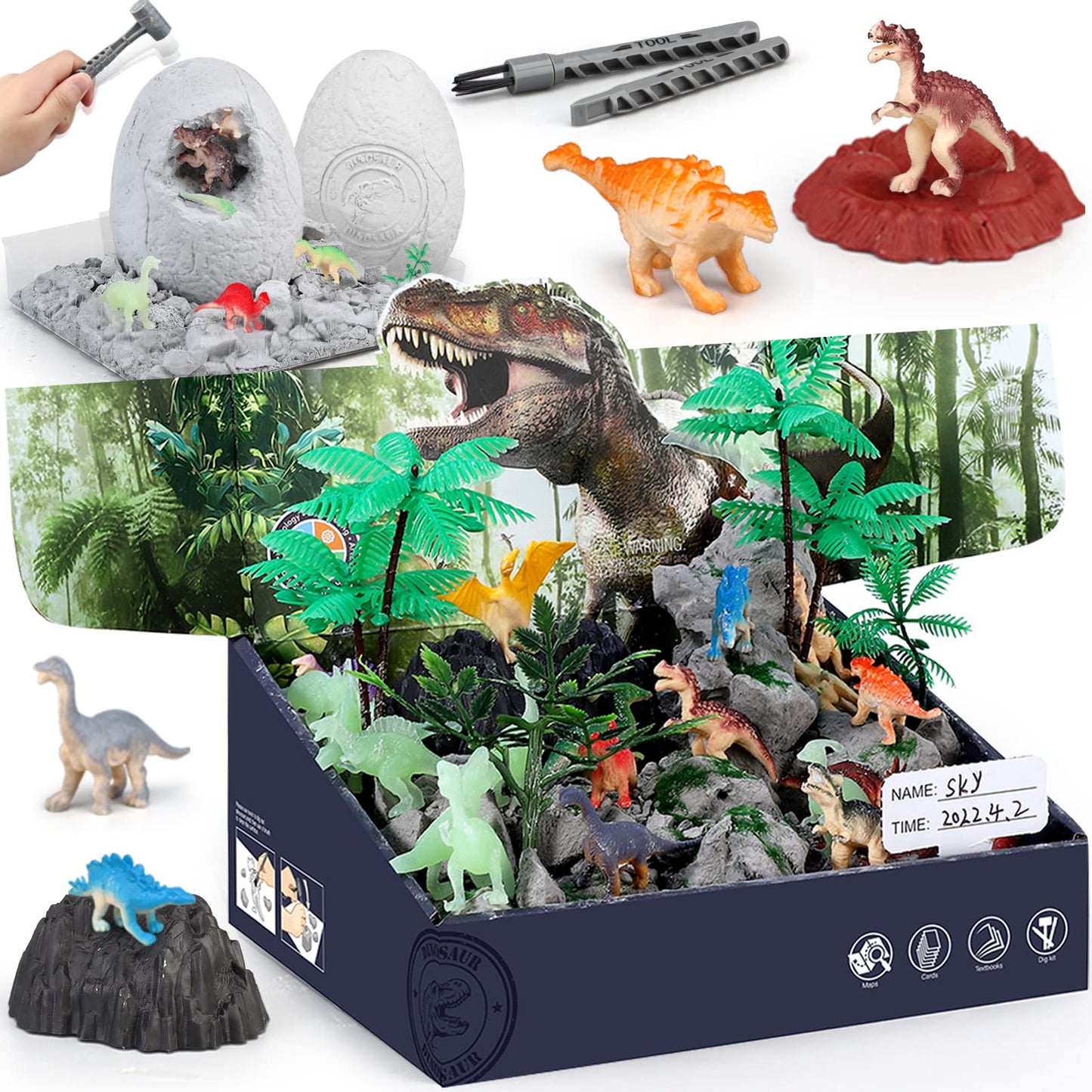 Woumserta Jumbo Dino Eggs Dig Kit, Dinosaur Toys For Kids 5-7 8-12, 2 Dinosaur Eggs Excavation With Digging Tools, Educational Stem Toys For Boys Girls Birthday, Christmas, Easter Gift