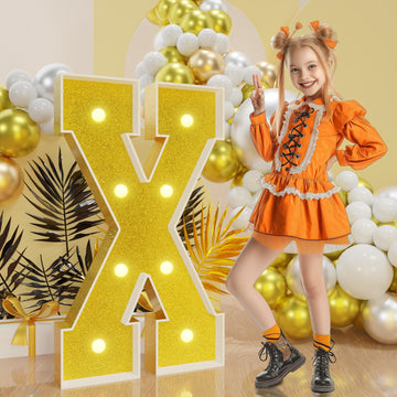 Imprsv Marquee Letters Gold 3Ft: Golden Party Decor - Light Up Letter X Large 3 Feet Tall - Party Decorations Letter For Birthda