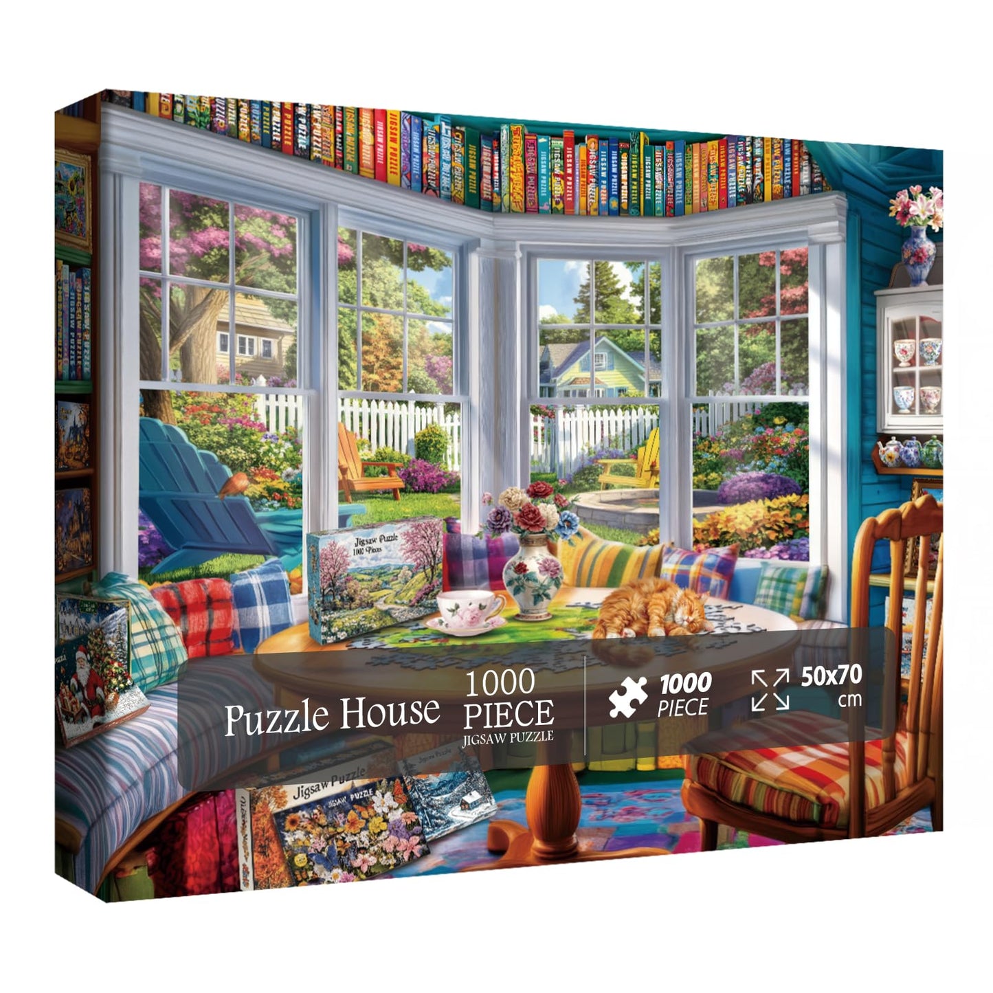 Cozy House Puzzle For Adults 1000 Pieces, Pretty Landscape Jigsaw Puzzle, Cat Kitten Garden Pretty Puzzle