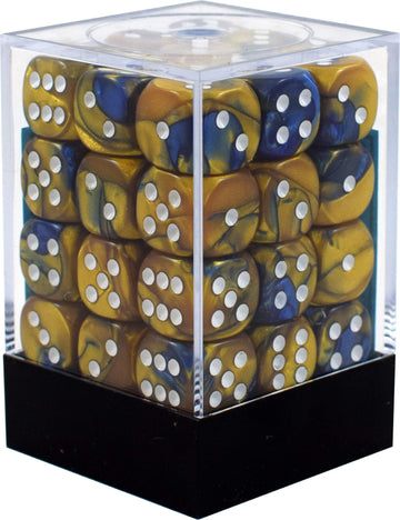 Chessex Gemini 12mm d6 Blue-Gold w/White Dice Block 36 Dice