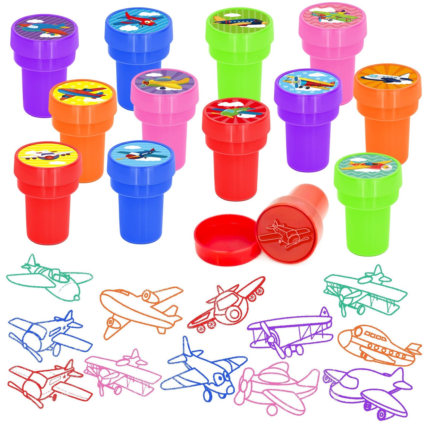 Cinrobiye 24 Pcs Airplane Stampers for Boys Girls, Aviation Party Supplies Favors, Classroom Rewards, Carnival Prizes, Goody Bag