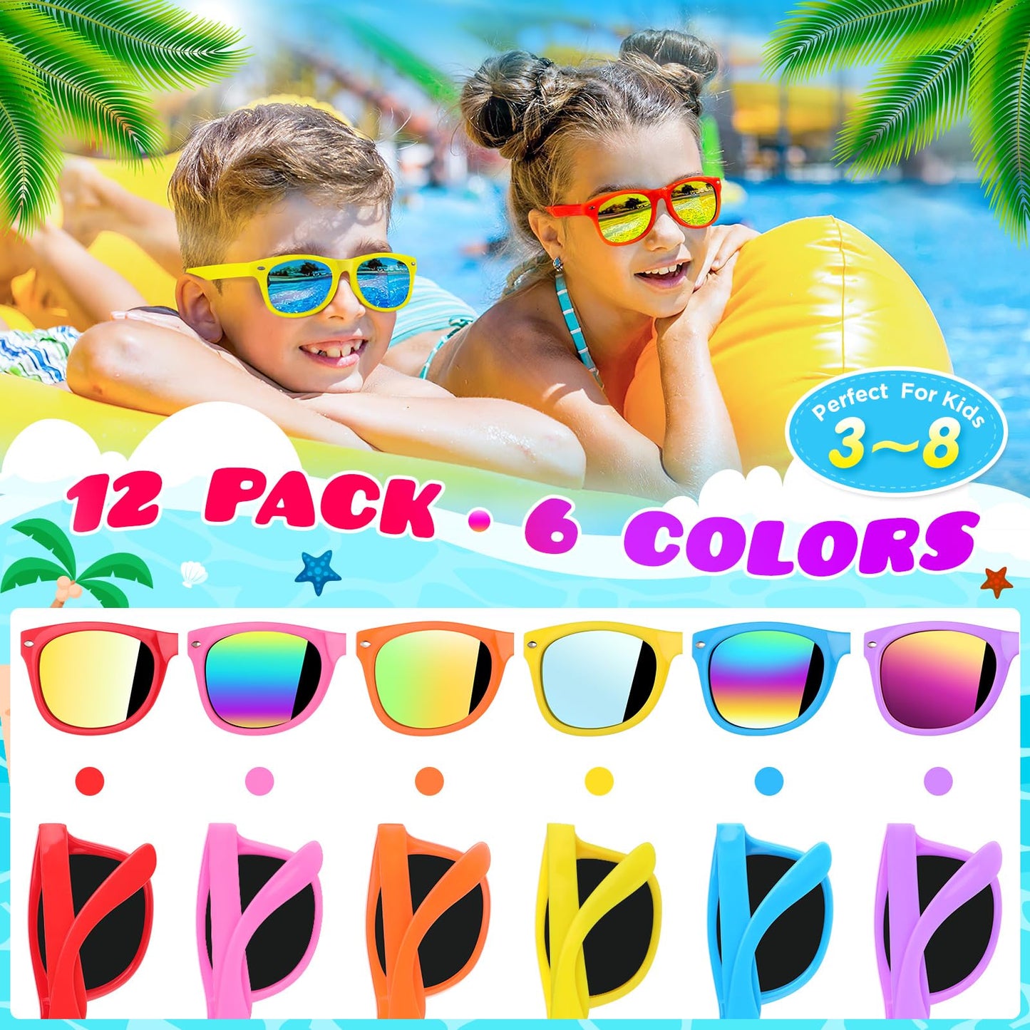 GIFTINBOX Mega Pool Party Beach Favors - 72pcs Toys For Kids Ages 3 4 5 6 7 8 Balls Bulk, Sand Toys, Sunglasses, Bubble Wands, S