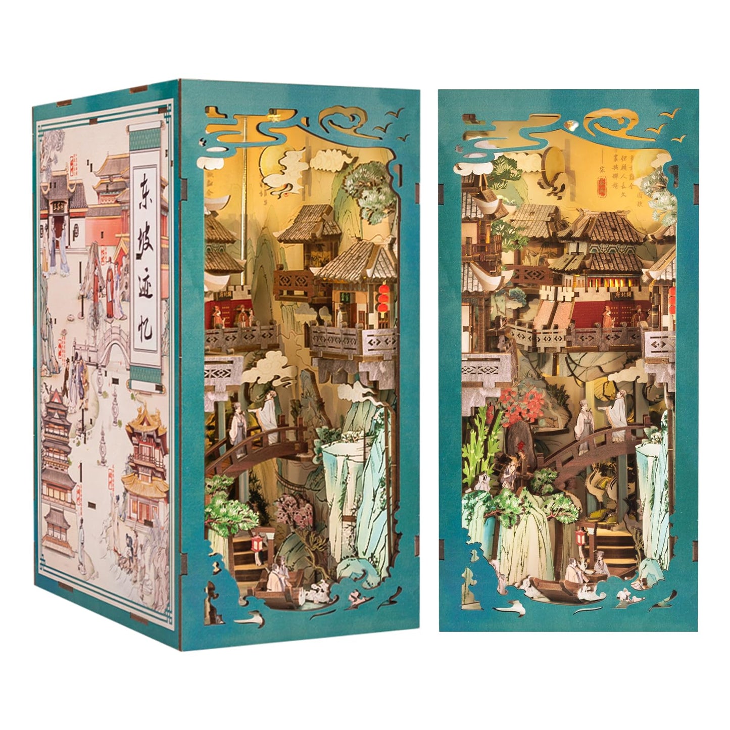 Cutebee Diy Book Nook Kit For Adults, Diy Wooden Miniature House Dollhouse Kit Ancient Chinese Landscapes Bookshelf Insert Decor