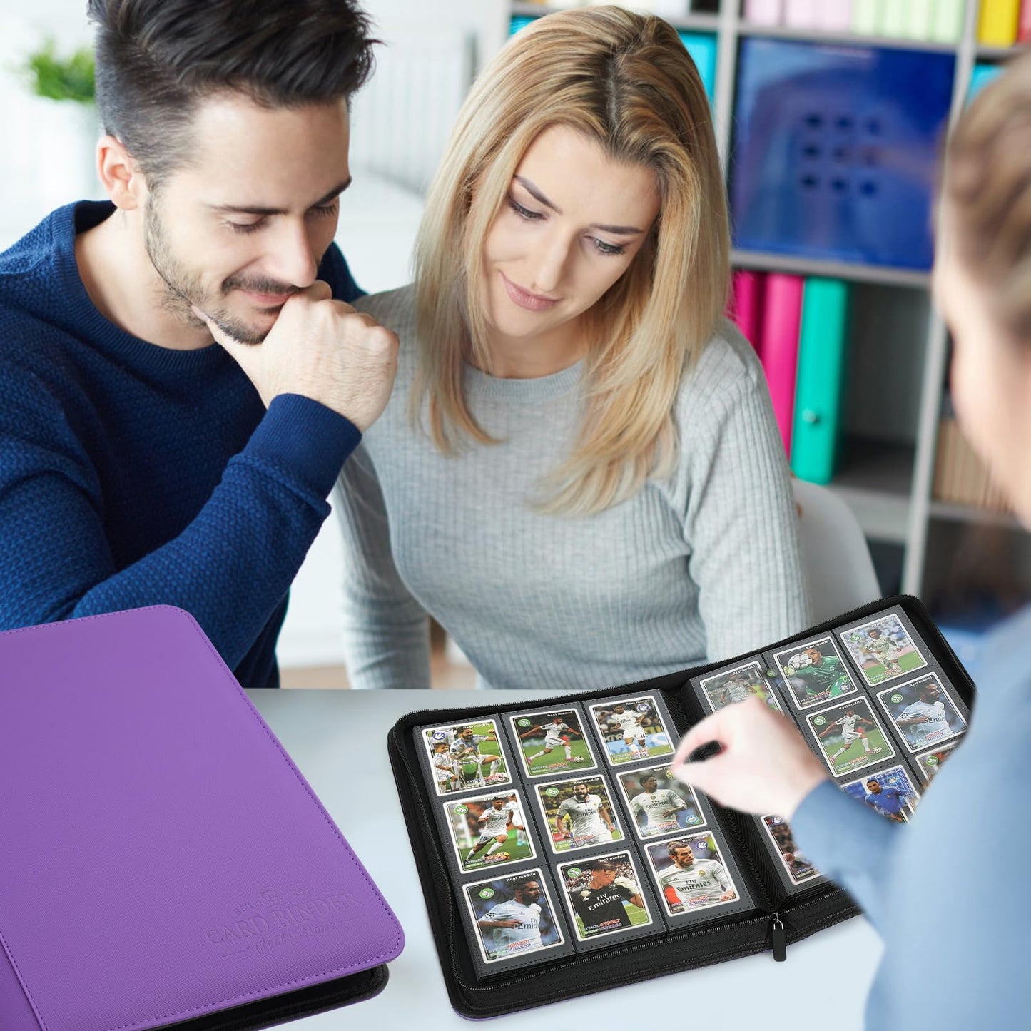 9 Pockets Card Binder enhanced Zip Trading Card Binder 540 Double Sided Pocket PU Collection Binder Collector Album Card Folder for MTG TCG Business Cards.(Purple)