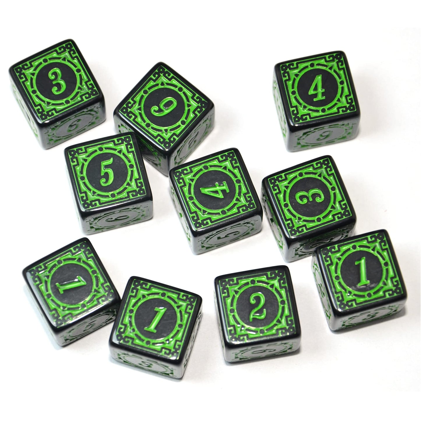 SmartDealsPro 10-Pack D6 Six Sides 16mm Dice Die for DND MTG PRG Wow Table Game Math Teaching (Green Letter)