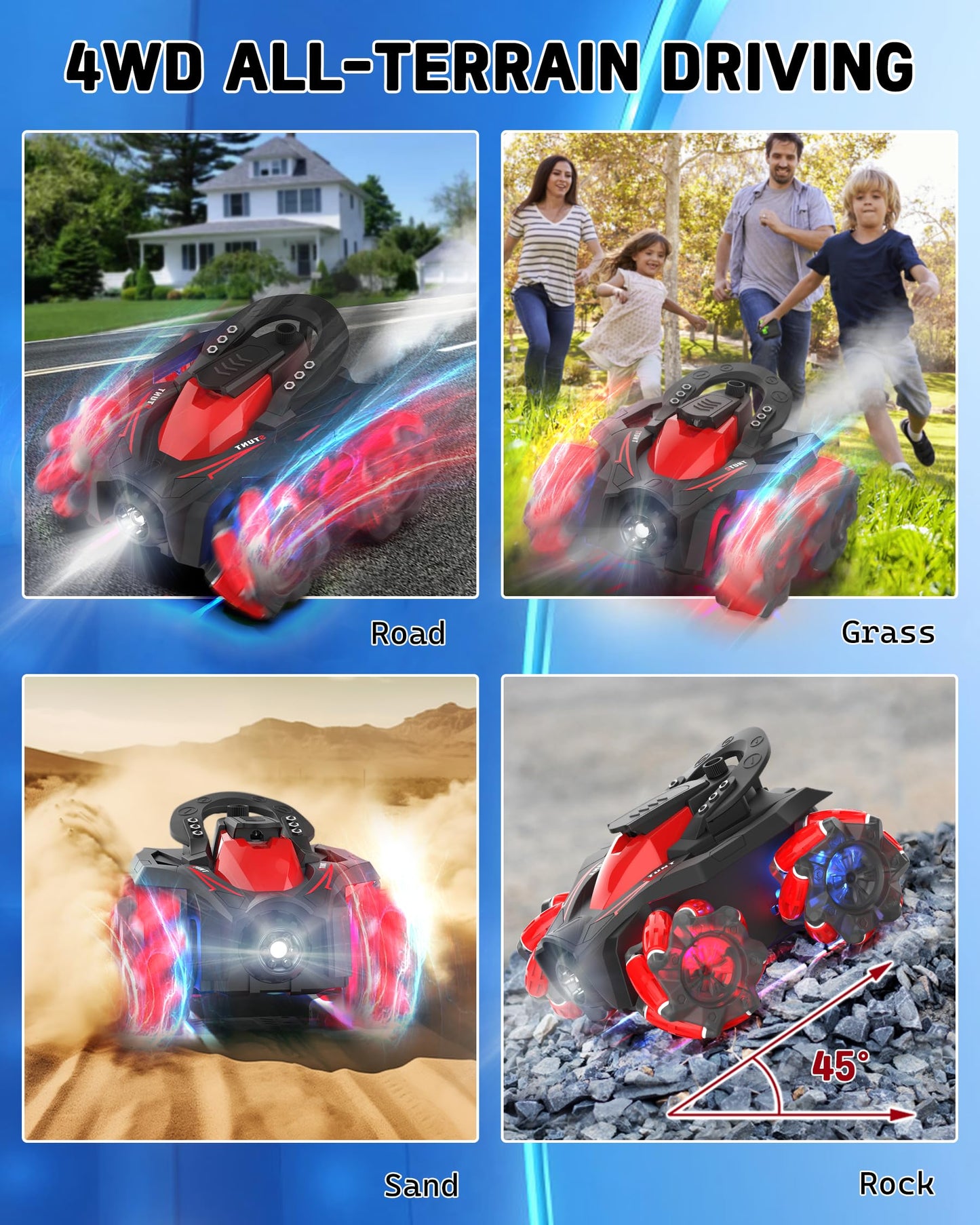 Eulogia RC Stunt Car 360 Upright & Side Rotating Remote Control Car, 4WD All Terrain Car Truck with 2 * 1200mAh Rechargeable Bat