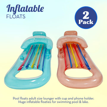 Pool Floats mature-themed Size Lounger with Cup Holder (2 Pack) Inflatable Floats for Swimming Pool Heavy Duty Lounger Floating Recliner Blow Up Floaties Water Floaty Lake Beach Tanning Float