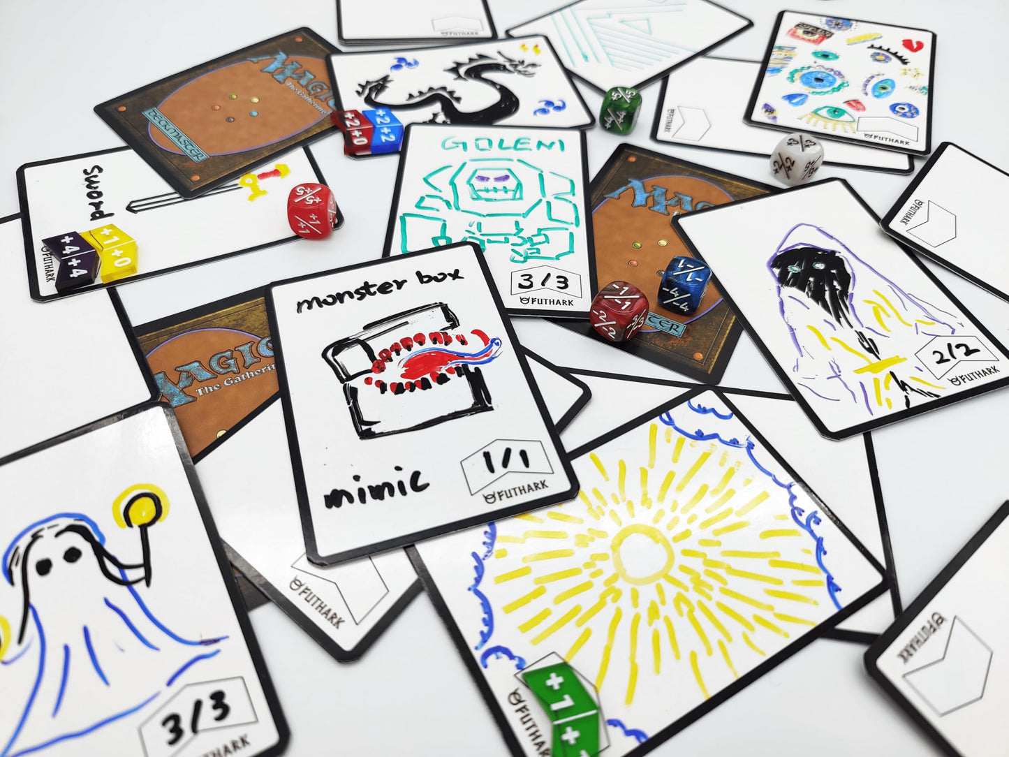 Futhark Dry Erase Mtg Tokens Set Of 60 Cards - Reversible Reusable Double-Sided Universal Tokens Proxy Card For Magic: The Gathe