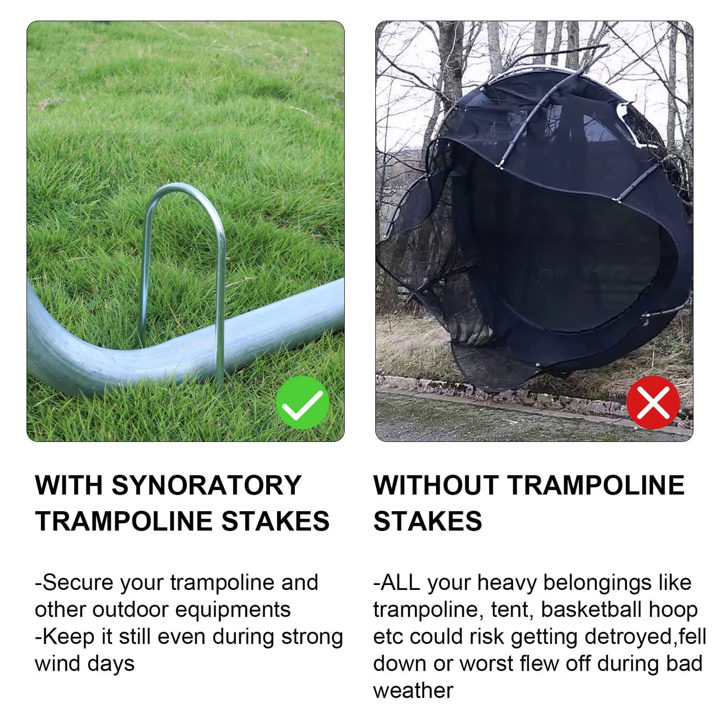 Trampolines Wind Stakes Heavy Duty U Type Sharp Ends Safety Ground Anchor Galvanized Steel For Soccer Goals, Camping Tents And H