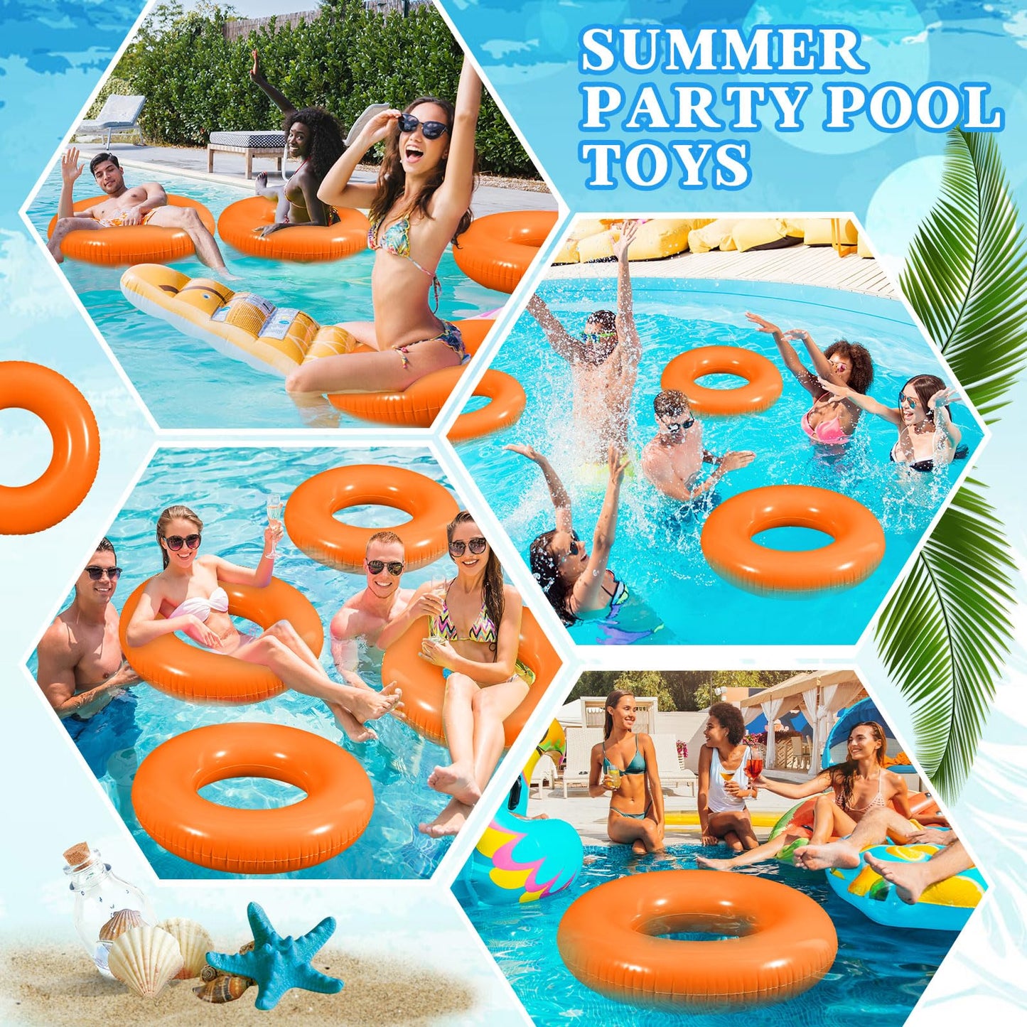 JellyArch 6 Pcs Inflatable Pool Floats 28 Inches Swim Tube Bulk for Adults Swimming Ring Pool Floaties for Beach Party Decoratio