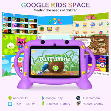 Kids Tablet, 7 inch Tablet for Kids 2-10, Educational Learning Toddler Tablet Android 11, 3GB RAM+32GB ROM Storage, Google Play