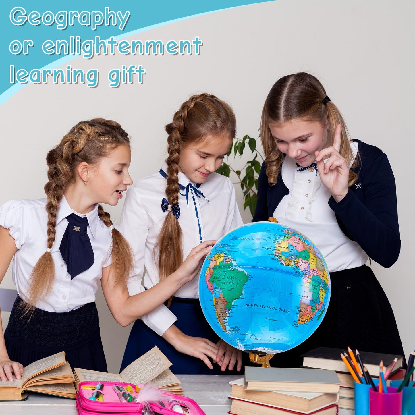 Amylove 13'' Illuminated World Globe With Stand 720/360 Rotation Rewritable Light Up Globe For Kid World Map For Interactive Lea