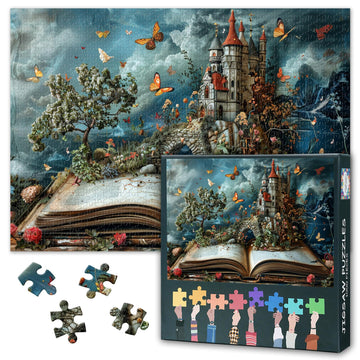 Jigsaw Puzzles for mature-themeds Fantasy World Inside of The Book Puzzle Flowers Knowledge Butterfly Puzzles Castle Puzzles for mature-themeds 1000 Pieces-Landscape Challenge Impossible Games