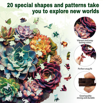 Wooden Puzzle For Adults, 200 Piece Plants Irregular Animal Shaped Wooden Jigsaw Puzzles, Unique Puzzles For Adults, Creative Gift