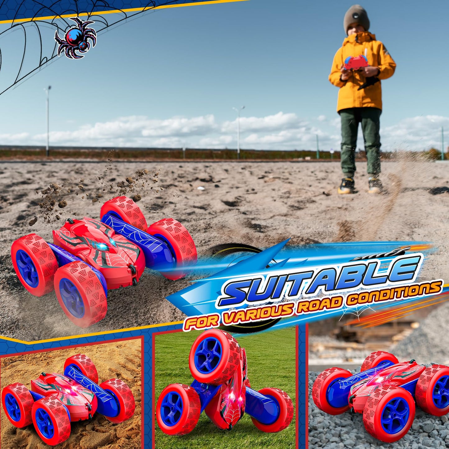 Remote Control Car,RC Cars for 4 5 6 7 8 9 10 11 12 Year Old Boy Double Sided 360Flip 4WD Rechargeable Drift RC Race Car Boys To