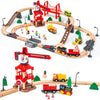 86Pcs Wooden Train Set With Crane, Wooden Train Track Set Railway Kits Fits Thomas Brio Ikea Melissa And Doug, Christmas Train T