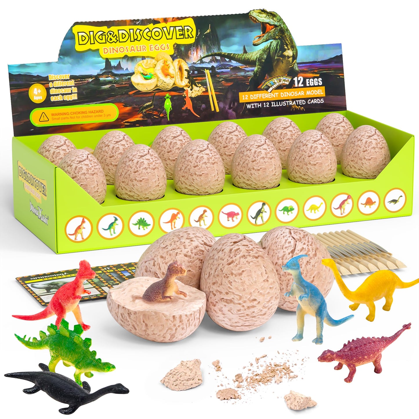 Dodomagxanadu Dinosaur Eggs,12 Dino Eggs Dig Excavation Kit Dinosaur Toys For Boys, Science Stem Dinosaur Party Favors Easter Basket Stuffers For Boys & Girls Ages 3-5 4-7 5-7+