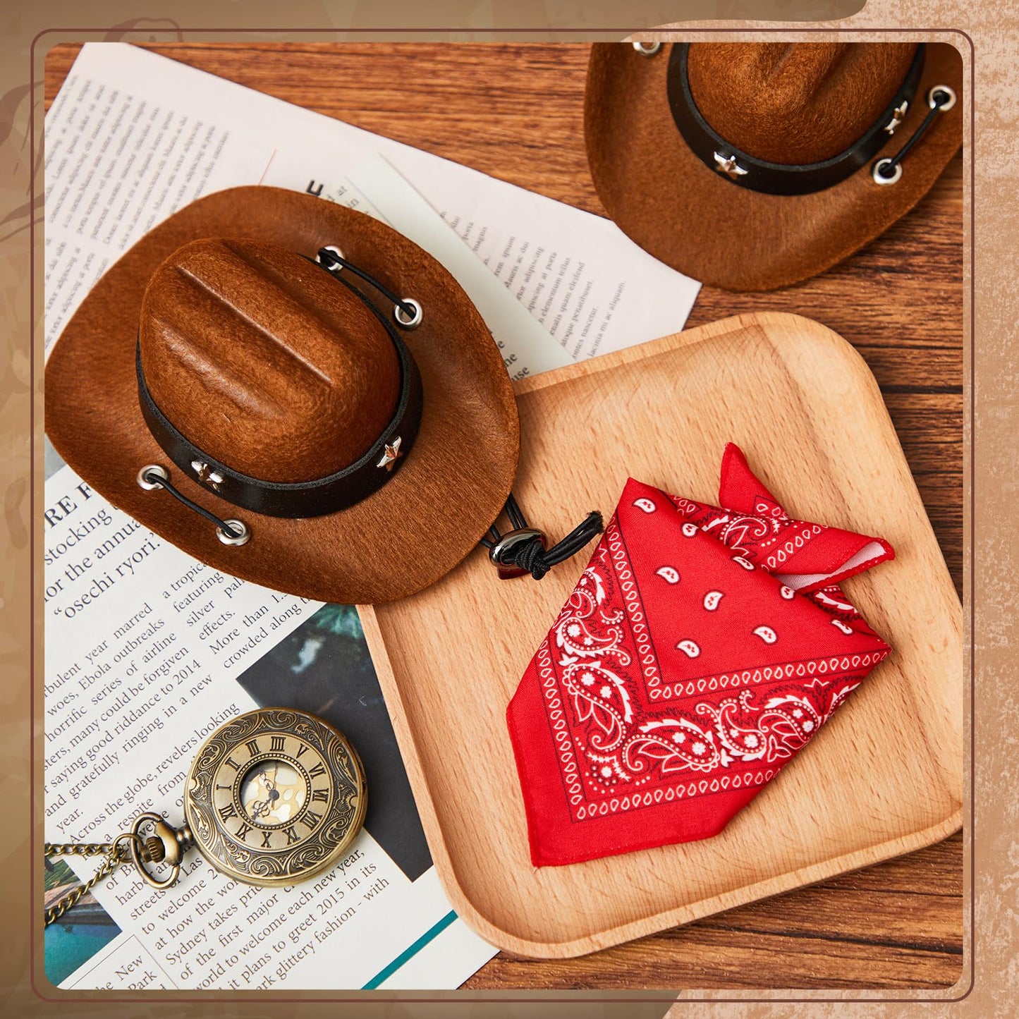 Shyyween 2 Pcs 17cm Doll Cowboy Costume Accessories Mini Western Cowboy Hat with Bandana Scarf Outfit Set Accessories for Birthday Christmas Anniversary Collectors' Gift Doll Not Included