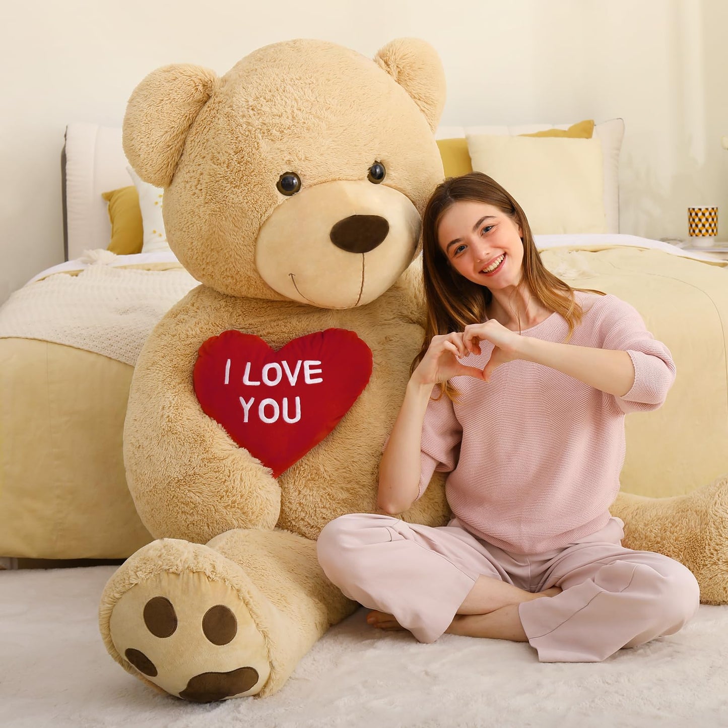 Maogolan Giant Teddy Bear - 6 Feet Red Heart Big Brown Stuffed Animal - Huge Valentines Teddy Bear For Loved Ones - Anniversary, Birthday