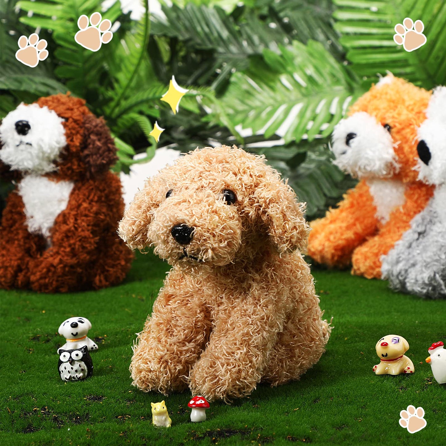 8-Piece Assorted Plush Pets Set - 5 Inch Cute Stuffed Animals For Kids, Classroom & Halloween Themed Party Supplies (Squatting Dog)