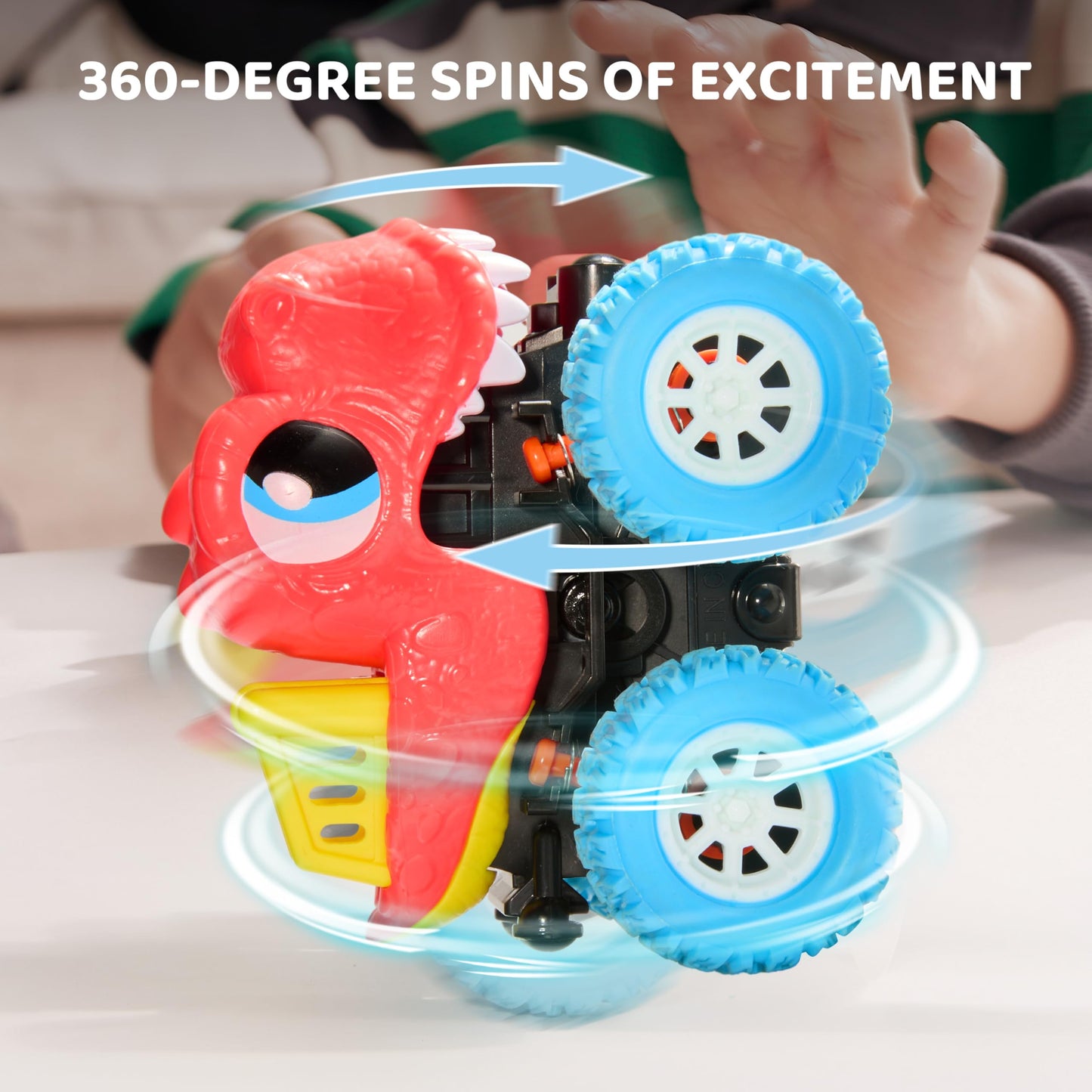 lalalark Monster Truck Toys for 3 4 5 Year Old Boys - 3 Pack Dinosaur Toys with Friction Power 360 Rotating Push and Go Cars - B