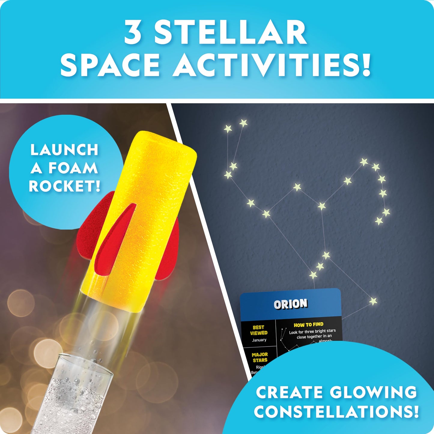 National Geographic Mega Space Activity Kit - Glow In The Dark Science Craft Kit For Kids With 100+ Pieces, Launch A Rocket, Cre