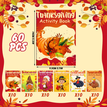 Maitys 60 Pcs Thanksgiving Activity Books Mini Challenging Activities Fun and Games Include Mazes, Word Search, Word Scramble, a