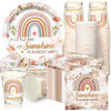 Hushee 200 Pcs Rainbow Baby Shower Paper Plates Napkins Cups Baby Shower Party Supplies Tableware Set Boho Disposable Cup Napkin