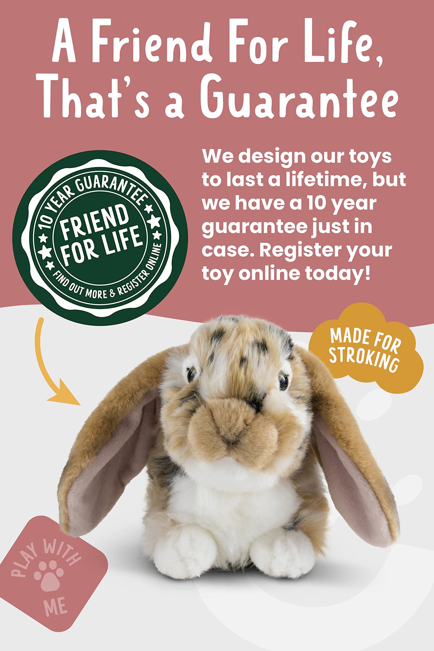 Living Nature Brown Dutch Lop Eared Rabbit Stuffed Animal | Fluffy Rabbit Animal | Soft Toy Gift For Kids | 10 Inches