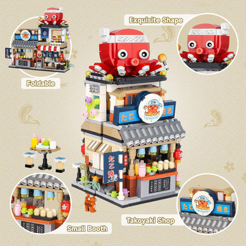 Japanese Street View Takoyaki Shop Mini Building Blocks, Moc Creative Japanese Toys For Girls 6-12 Years Old, 722 Pcs Simulation