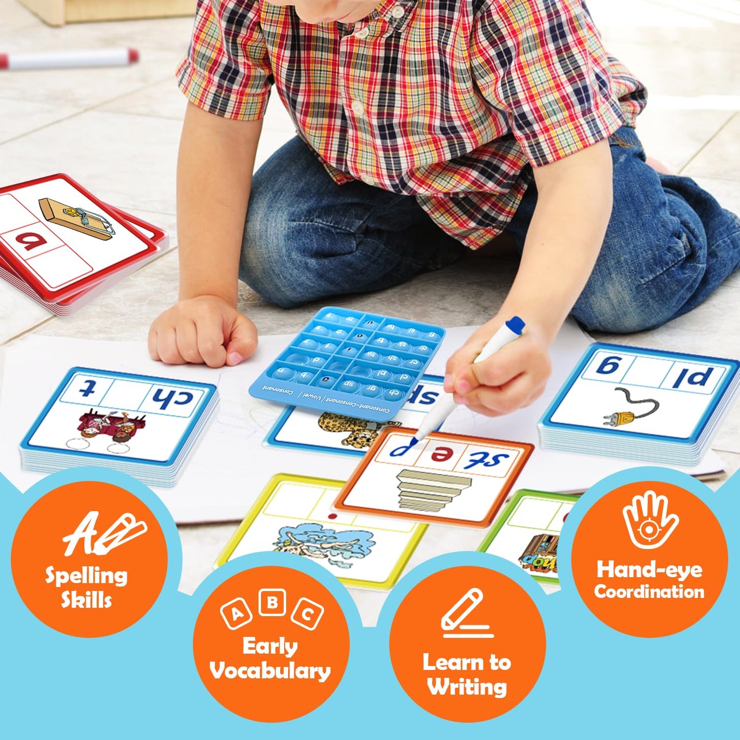 Torlam CVCC & CCVC Word Games - Sight Words Flash Cards for Kids, Phonics Learning, Speech Therapy, Small Size, White