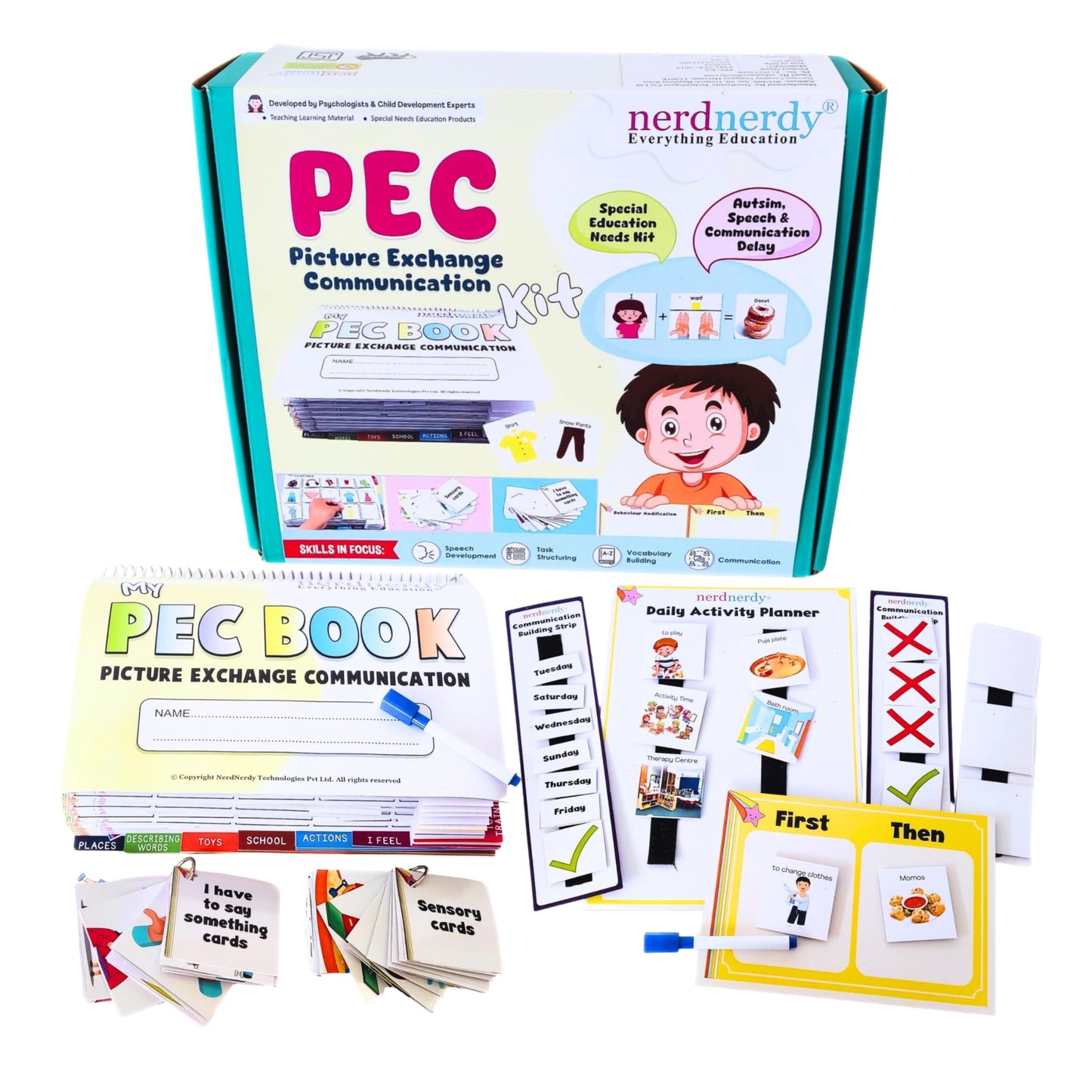 Nerdnerdy Pec Kit - Picture Exchange Communication Kit Level 1/Speech Delays/Autism Toys/Visual Schedule Weekly Planner/Sensory