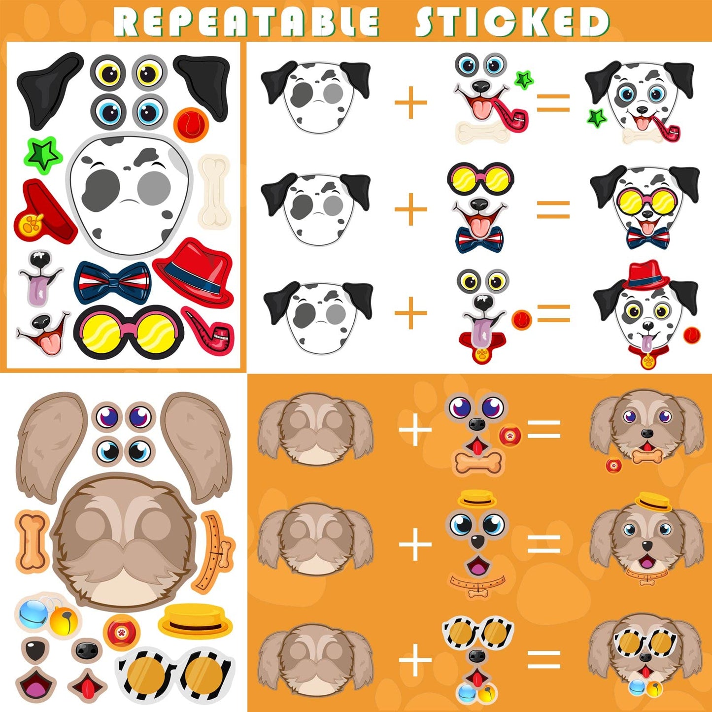 24 Sheets Dogs Make A Face Stickers Make You Own Dogs Stickers Animal Stickers For Kids, Birthday Gift Party Favors Supplies Tea
