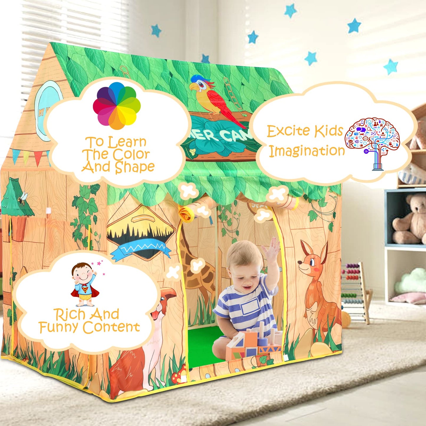 Swehouse Kids Indoor And Outdoor Play Tents For Boys And Girls Toys Children Indoor Playhouse, Gifts For Christmas Birthday (Forest House Tent With Lights)