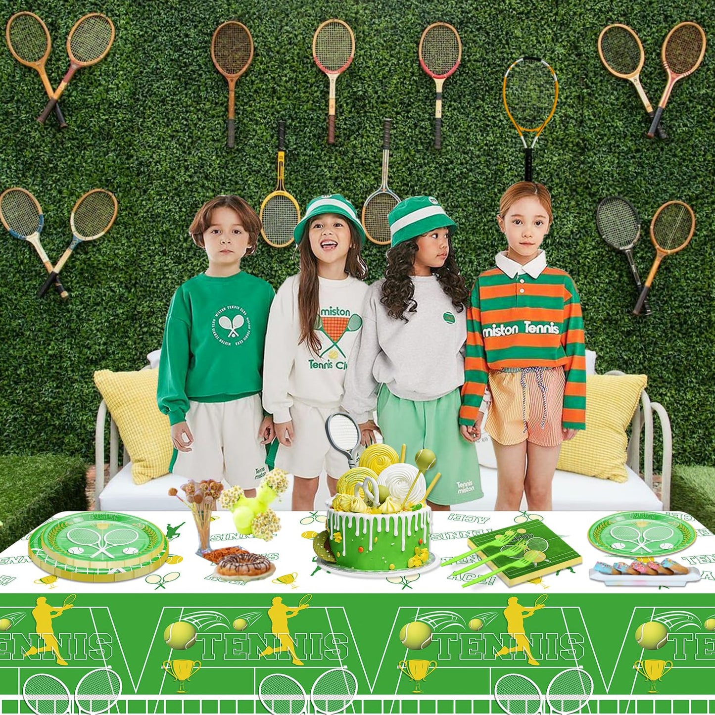 Tennis Party Supplies for 40 Guests, Disposable Tableware Set Includes Tennis Plates, Napkins, Forks, Tennis Tablecloth for Men