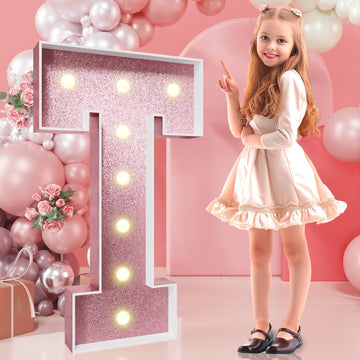 Imprsv Marquee Letters Rose-Gold 3Ft: Rose Gold Party Decor - Light Up Letter T Large 3 Feet Tall - Party Decorations Letter For
