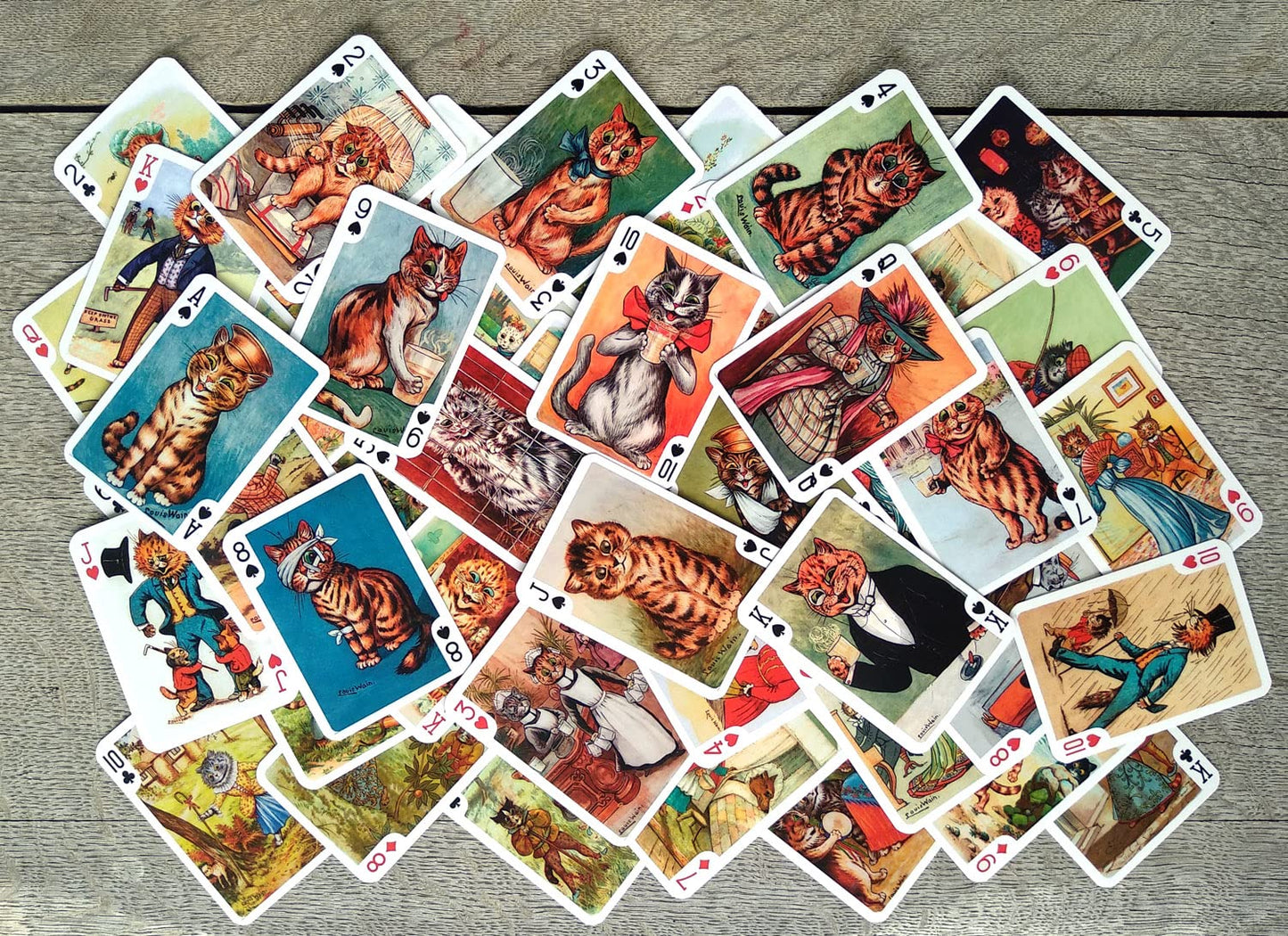 Flonzgift Secret Life Of Cats Playing Cards (Poker Deck 54 Cards All Different) Vintage Cats Postcards By Louis Wain