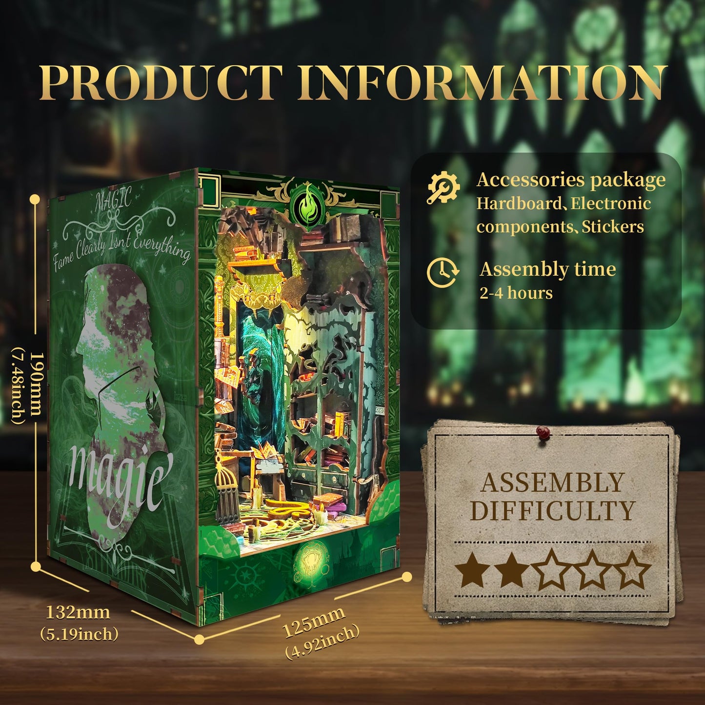 STRUCWOOD DIY Book Nook Kit 3D Wooden Puzzle DIY Miniature House Kit Magic Dollhouse Tiny House Bookshelf Dollhouse for Adults w