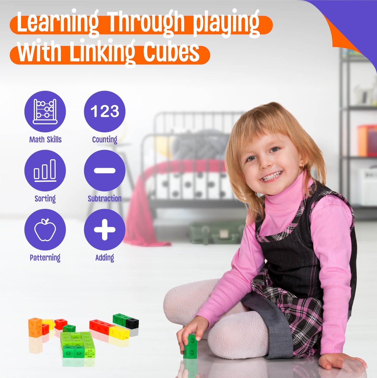 Spritegru Math Linking Cubes, Set Of 100 Math Cubes Manipulative Connecting And Counting Snap Blocks For Early Math And Construction, Educational Toy For Preschool, Kindergarten, Homeschool
