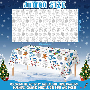 1 Pack Winter Coloring Tablecloth for Kids, Disposable Christmas Paper Tablecloth, Snowman Hello Winter Color-in Activity Table