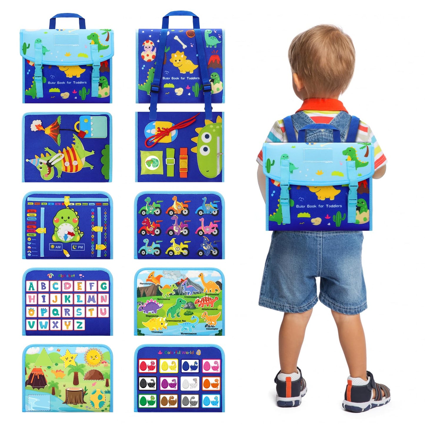 Homqyte Busy Book Backpack For Toddlers 1-3, Montessorii Sensory Toys For Boy & Girl, Educational Activity Board Book For Baby K