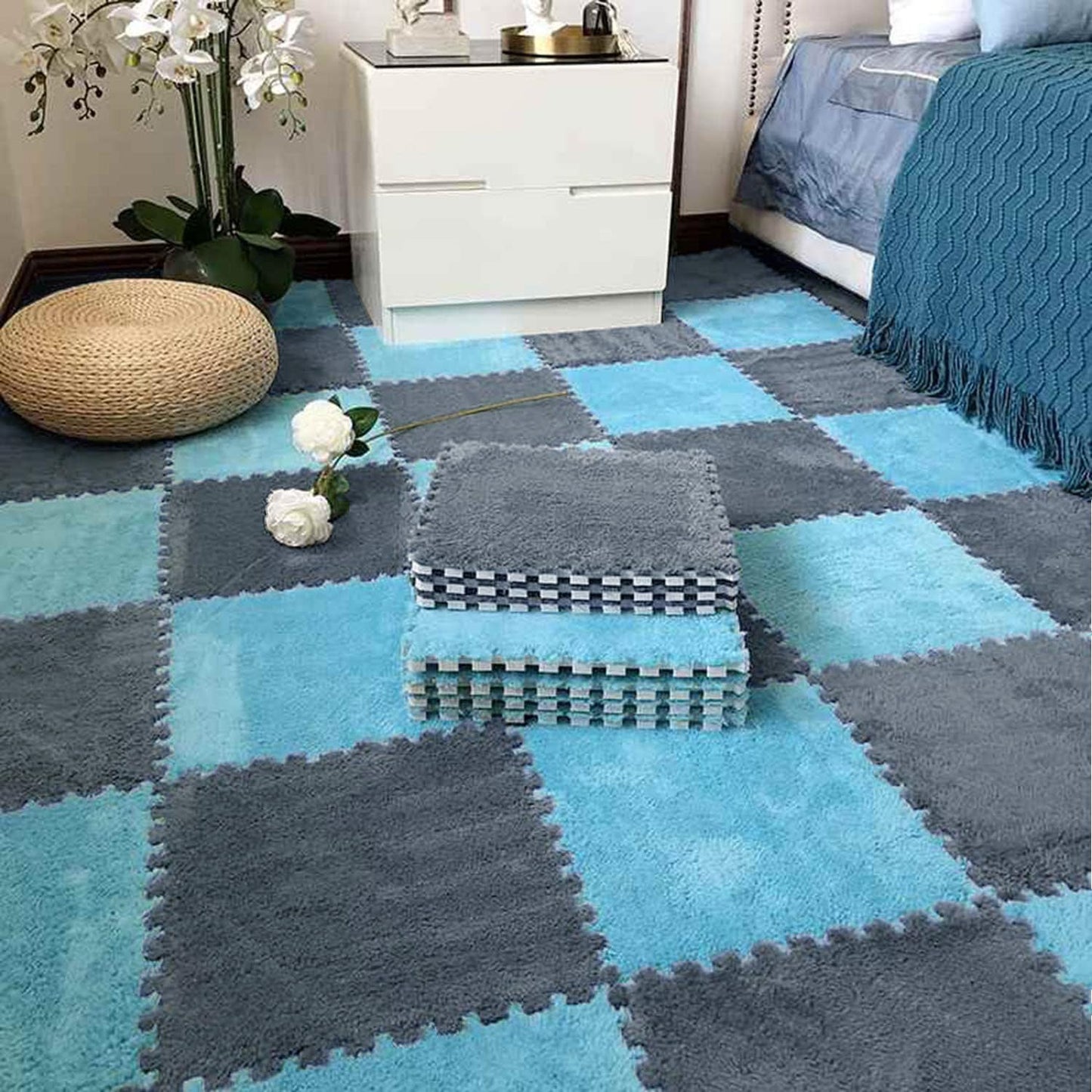 16 Pcs Eva Foam Square Interlocking Plush Carpet Tiles - 12''X12'', 16Sq,Ft Children Exercise Crawling Play Mat Protective Floor