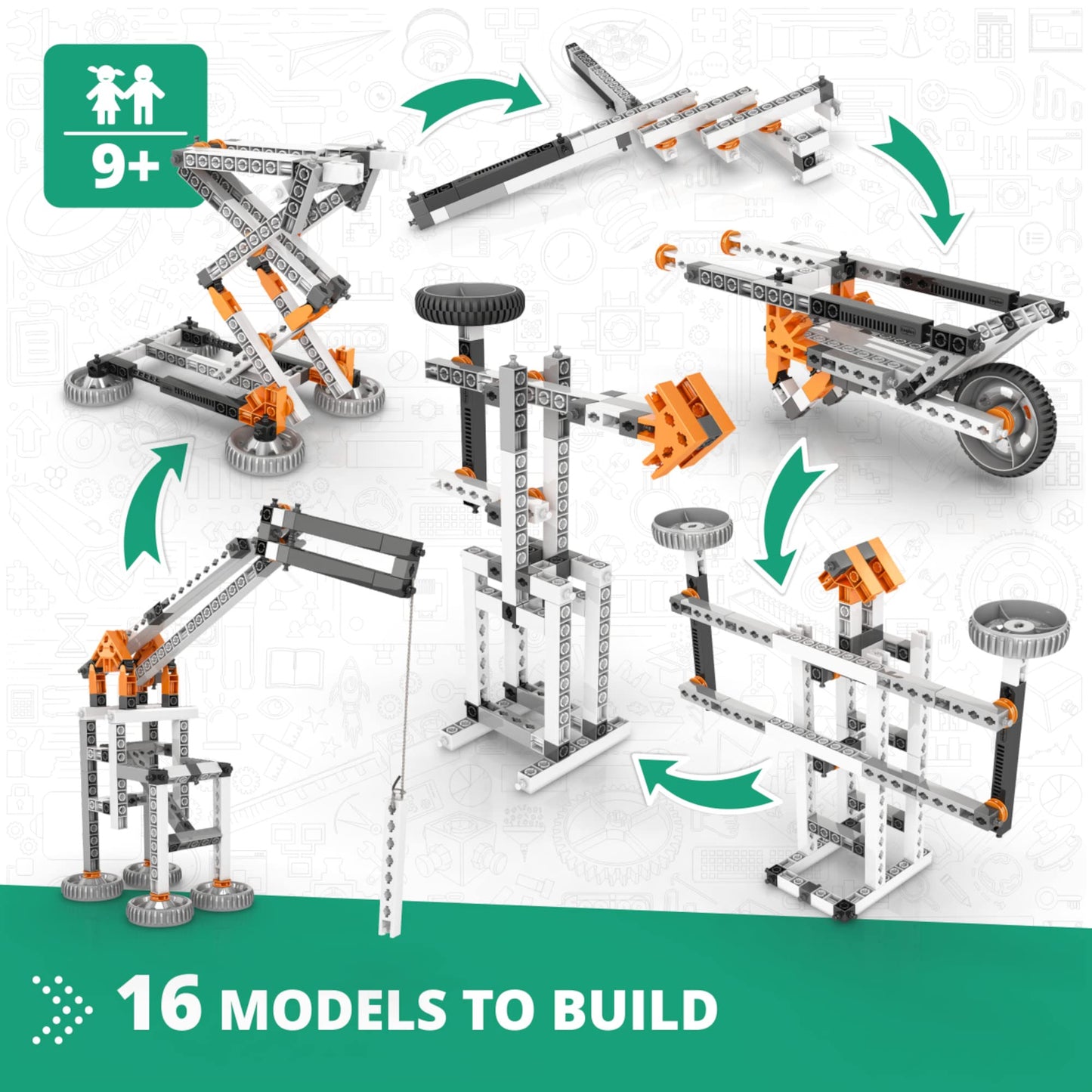 Engino- Stem Toys, Construction Toys For Kids 9+, Mechanics: Levers, Linkages & Structures, Educational Toys, Stem Kits, Gifts For Boys & Girls (16 Model Options)