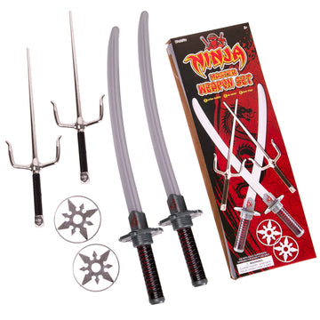 Kangaroo 6-Piece Ninja Halloween Costume Accessories - Toy decorative replica blades Set for Kids Anime decorative replica blades for Ninja Kids Toys | Ninja for Boys Silver Katanas SAIS and Stars Samurai decorative replica blade for 8-12