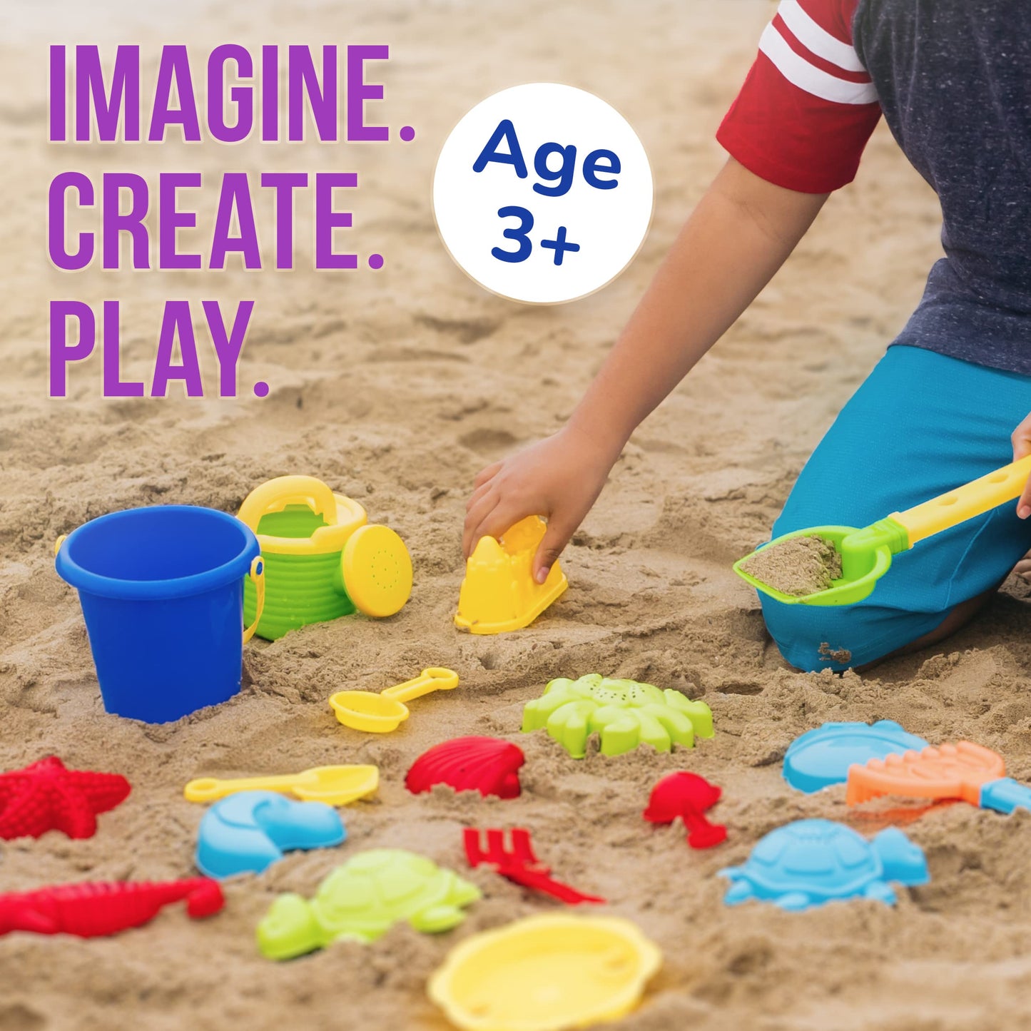 Click N' Play Beach Toys for Kids 3-10 - 18pc Sand Toys Including Sand Buckets for Kids with Sifter, Watering Can, Rake, 4 Hand