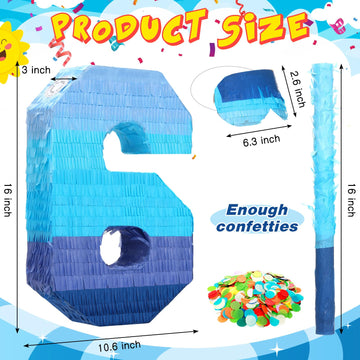 Sratte Piñata Number 6 with Stick & Blindfold, Gradient Blue, Paper, Kids Birthday Party Decorations