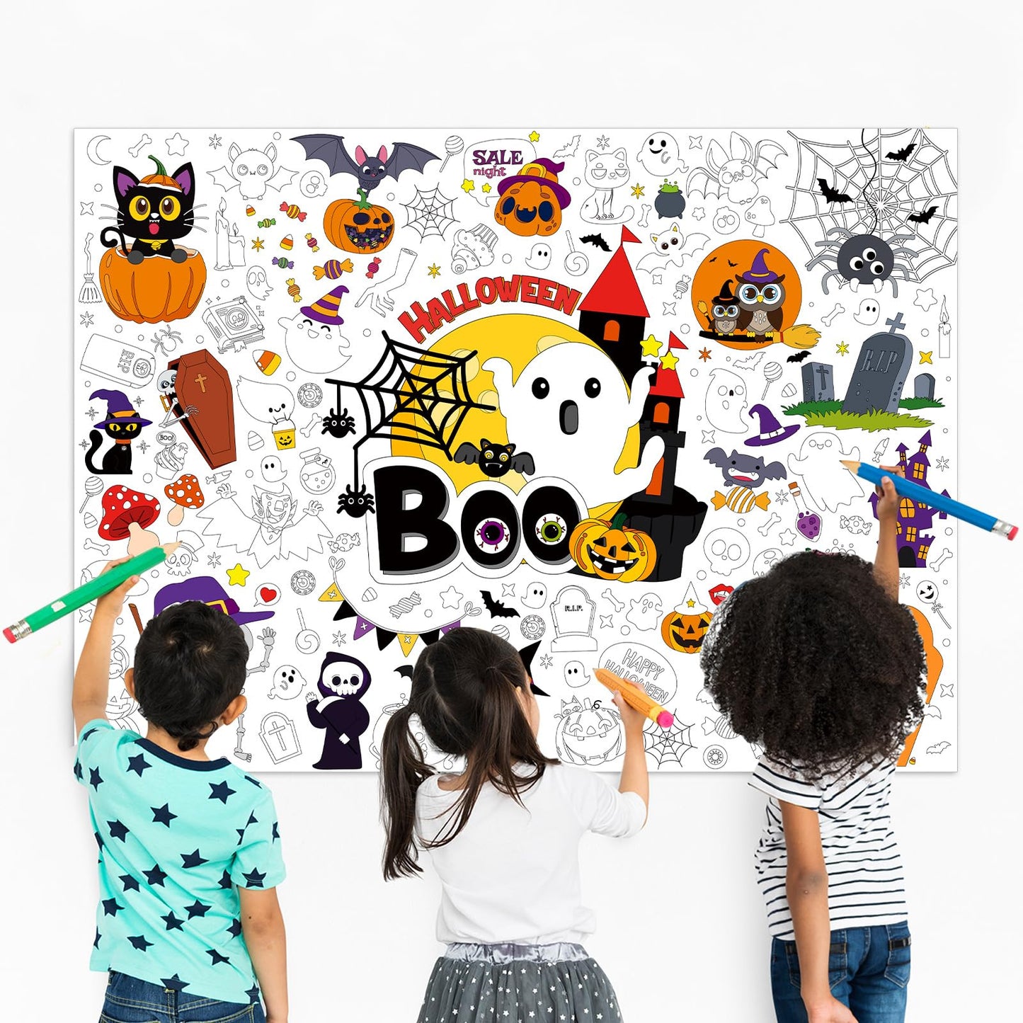 Naozinebi Halloween Boo Coloring Poster For Kids Giant Coloring Poster Large Halloween Coloring Tablecloth Jumbo Coloring Books