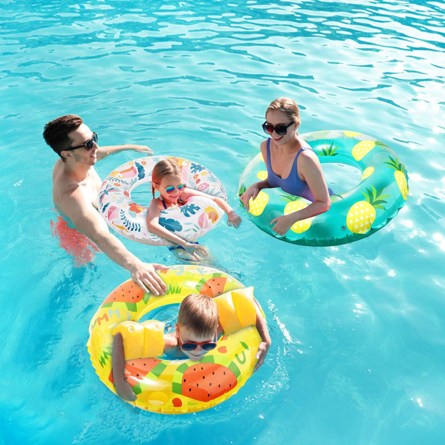 Mulic Inflatable Pool Floats For Kids Children - 3 Pack Swim Ring Tube Toys For Swimming Pool Outdoor Beach Party