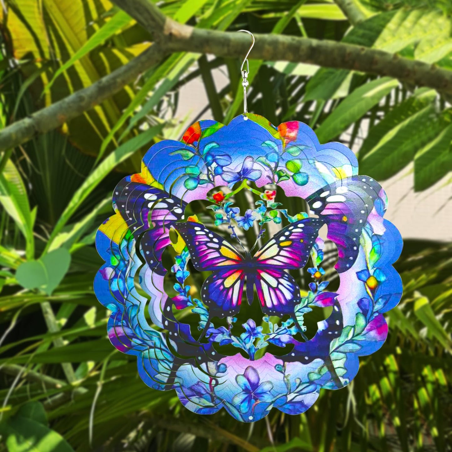 Wind Spinners Butterfly Art12 Inch 3D Stainless Steel Laser Cut Metal Art Geometric Pattern Wind Sculpture Hanging For Garden De