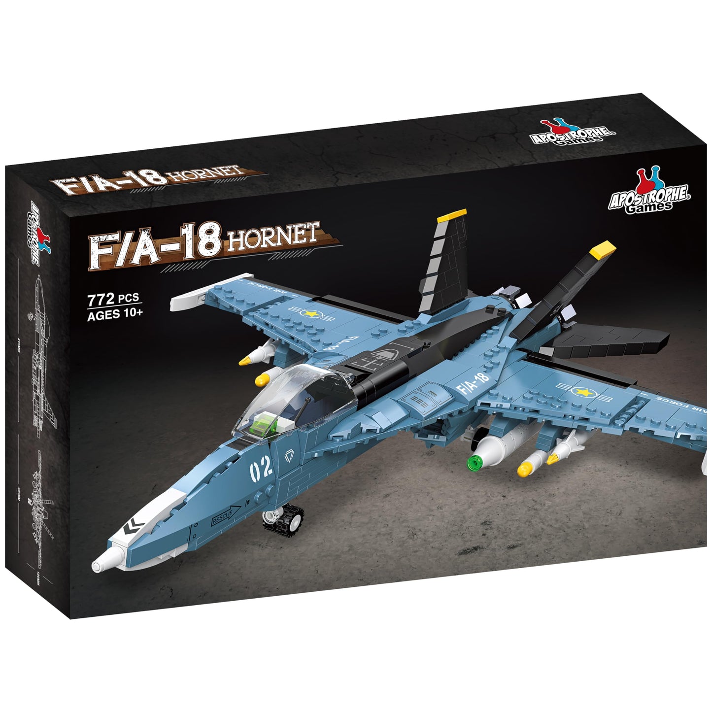Apostrophe Games F/A-18 Hornet Building Block Set - 772 Pcs - Large Blue Air Force Jet Toy for Ages 10+ - Compatible with All Bricks